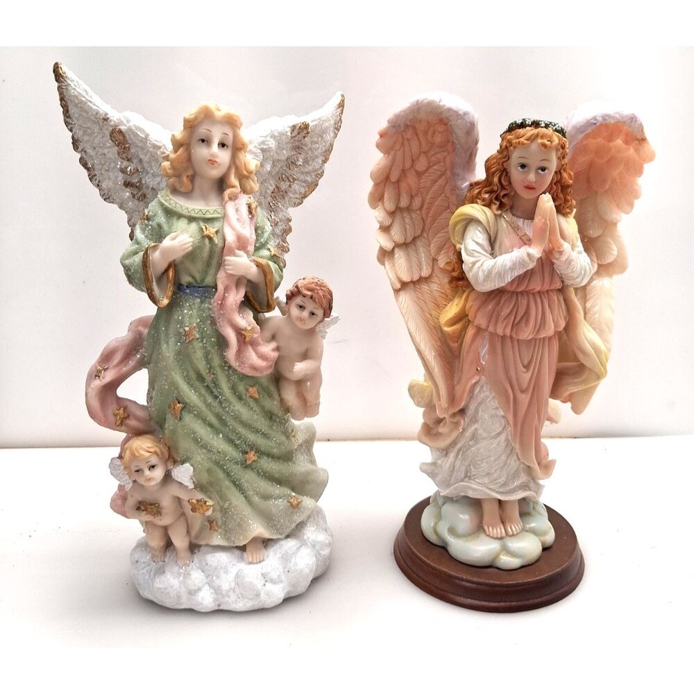 Lot of 2 Angel Figurines Cherubs Praying Guardian Angels Religious Decor